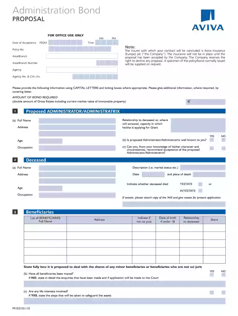 proposal form aviva Preview on Page 1