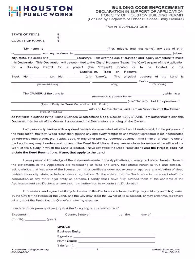 publicworks houstontx sitesdefaultPROJECT # (assigned by City): DECLARATION IN SUPPORT OF Preview on Page 1