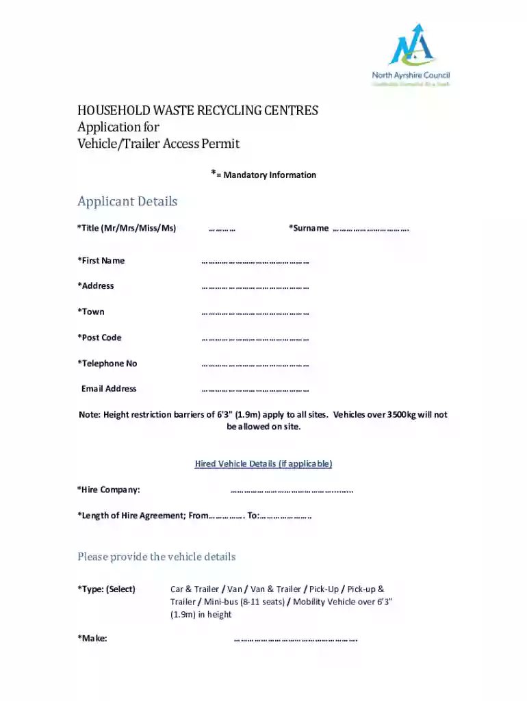 waste vehicle trailer access permit Preview on Page 1