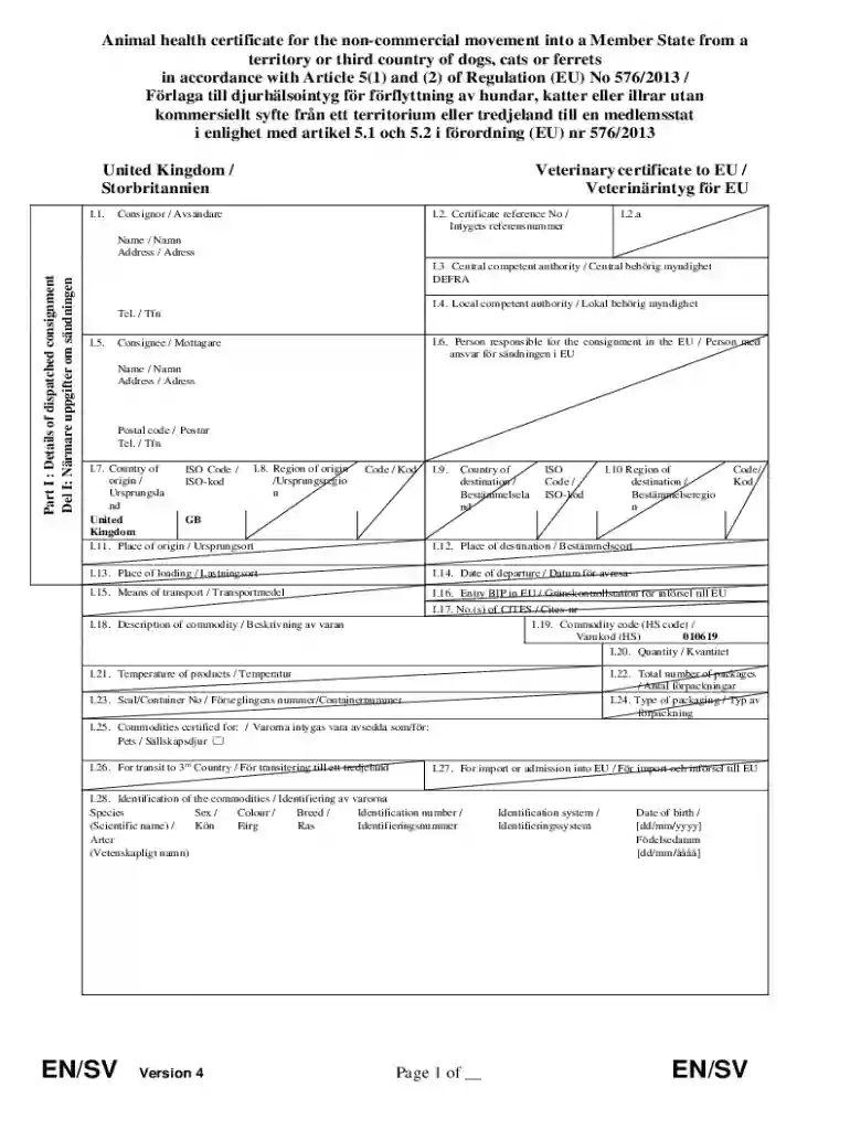 uk animal health certificate Preview on Page 1