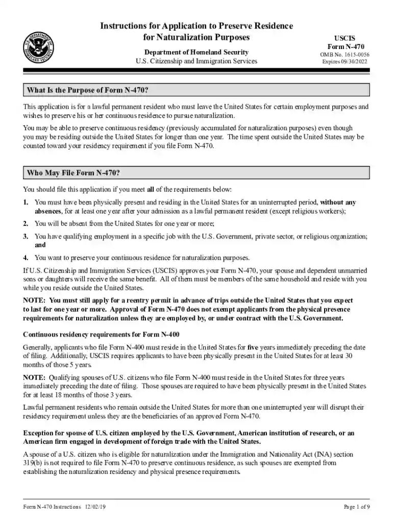 2019 uscis n470 preserve naturalization Preview on Page 1