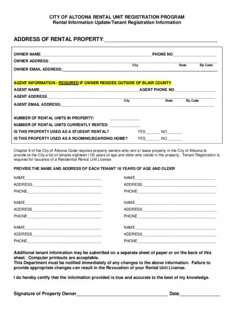 Fillable Tenant-Information-Form Rental Housing Registration Preview on Page 1