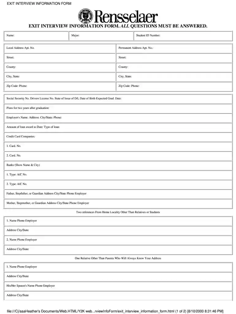 exit interview information form Preview on Page 1