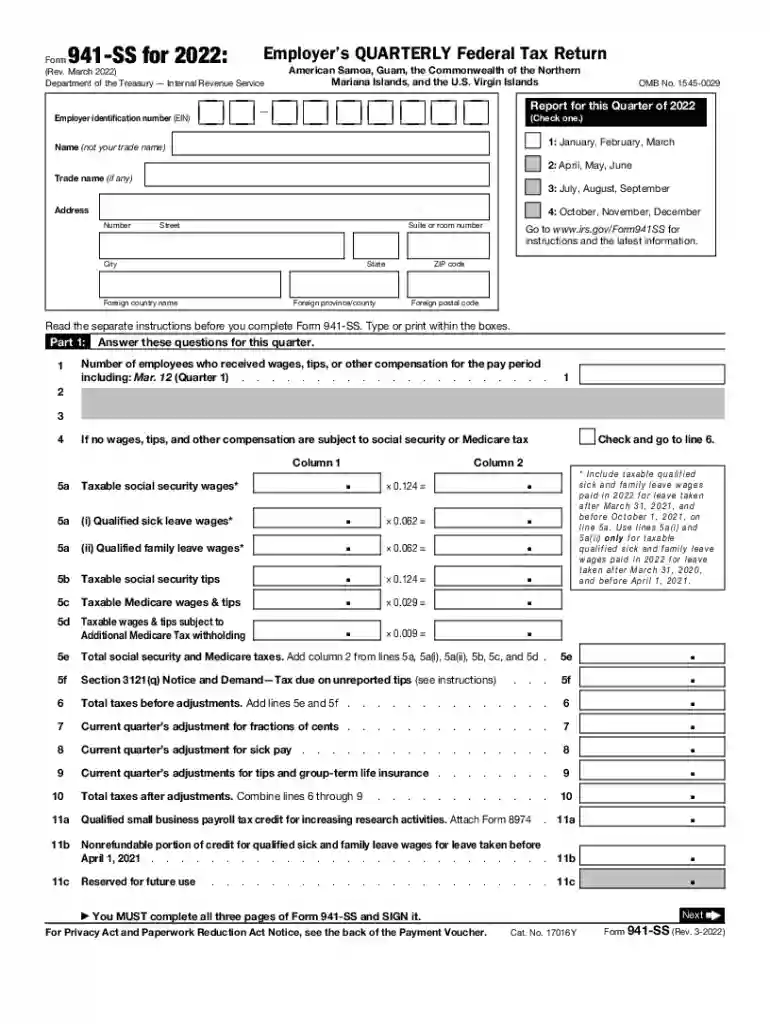 2022 irs form 941 printable Preview on Page 1