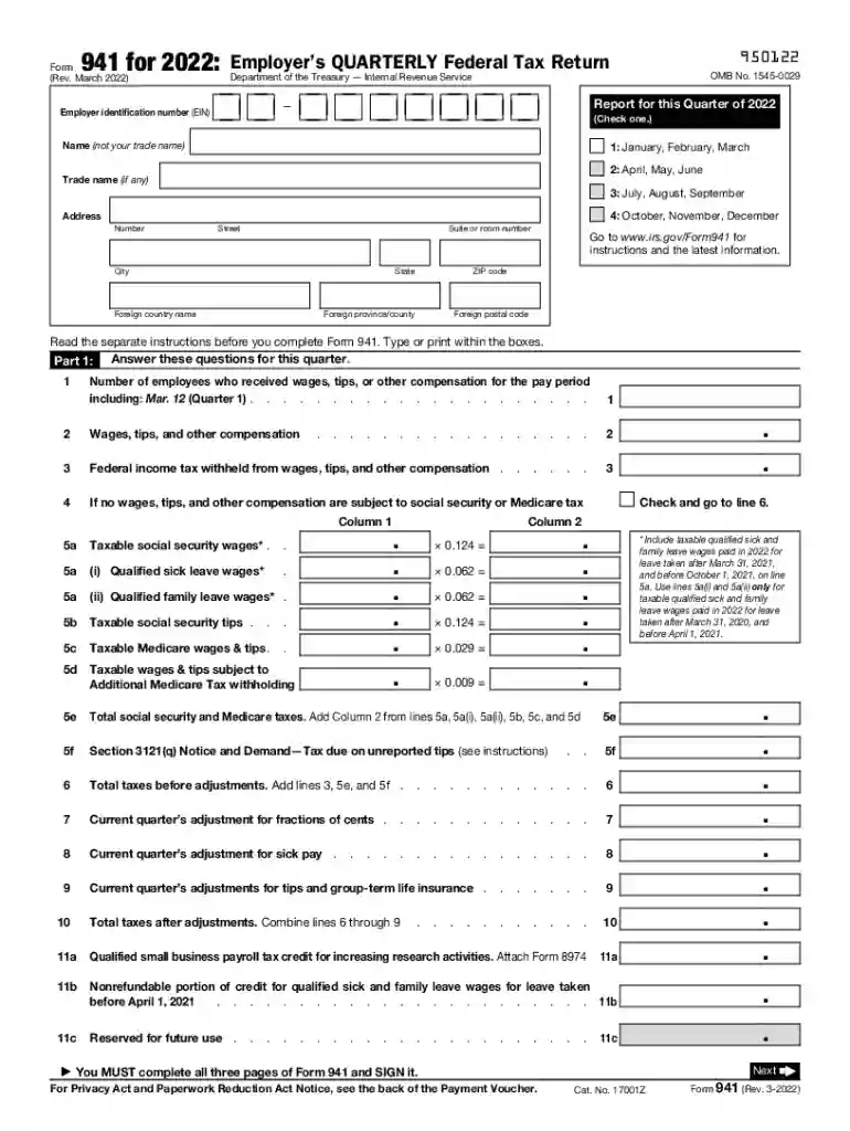 form 941 for 2022 Preview on Page 1