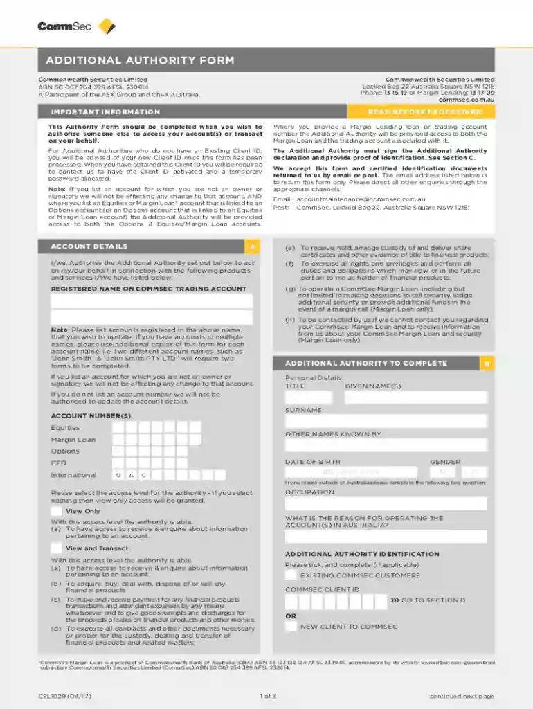DocHub form-library289254-commsecCommsec Additional Authority Form - Fill and Sign Printable Preview on Page 1