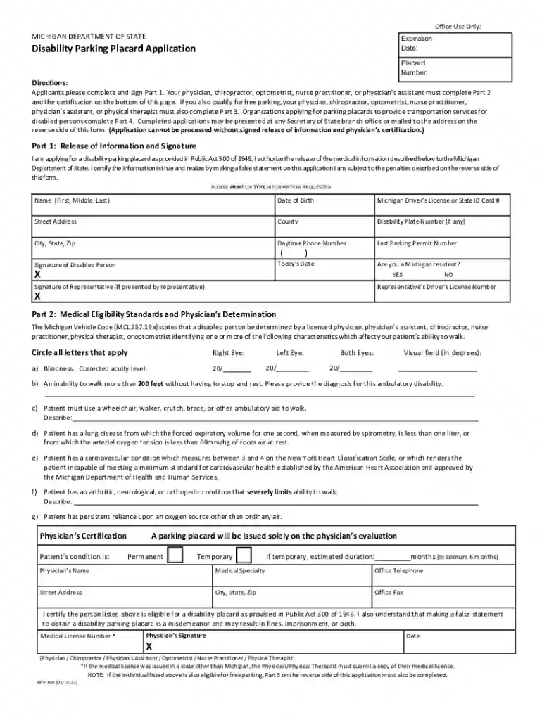michigan handicap parking form Preview on Page 1
