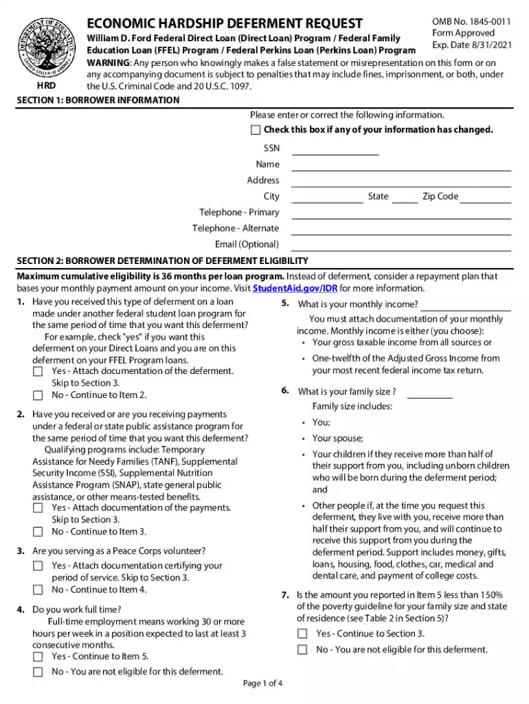 economic hardship request form Preview on Page 1