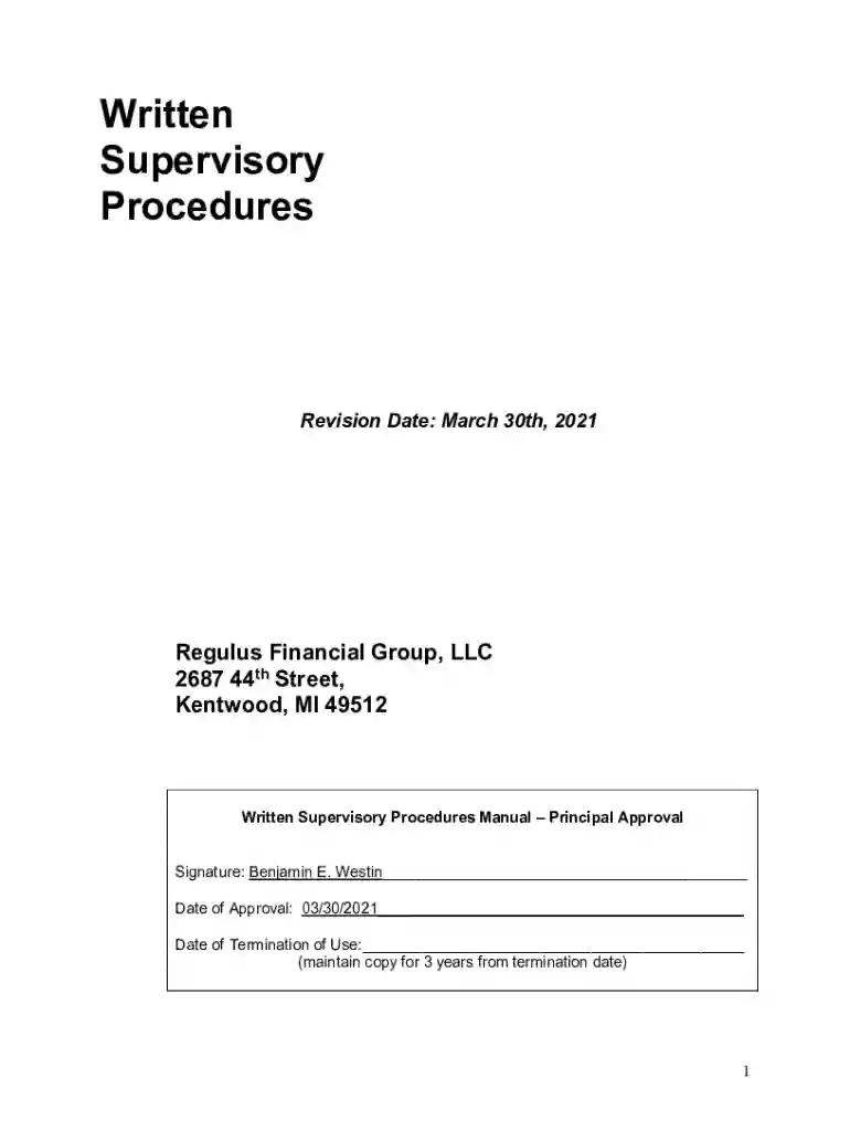 Regulus Financial Group Supervisory Procedures Manual Preview on Page 1