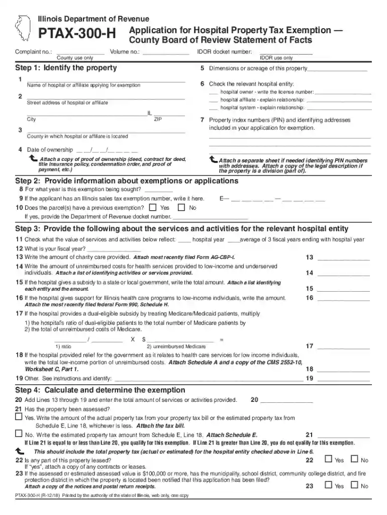 PTAX-300-H Application for Hospital Property Tax Exemption Preview on Page 1