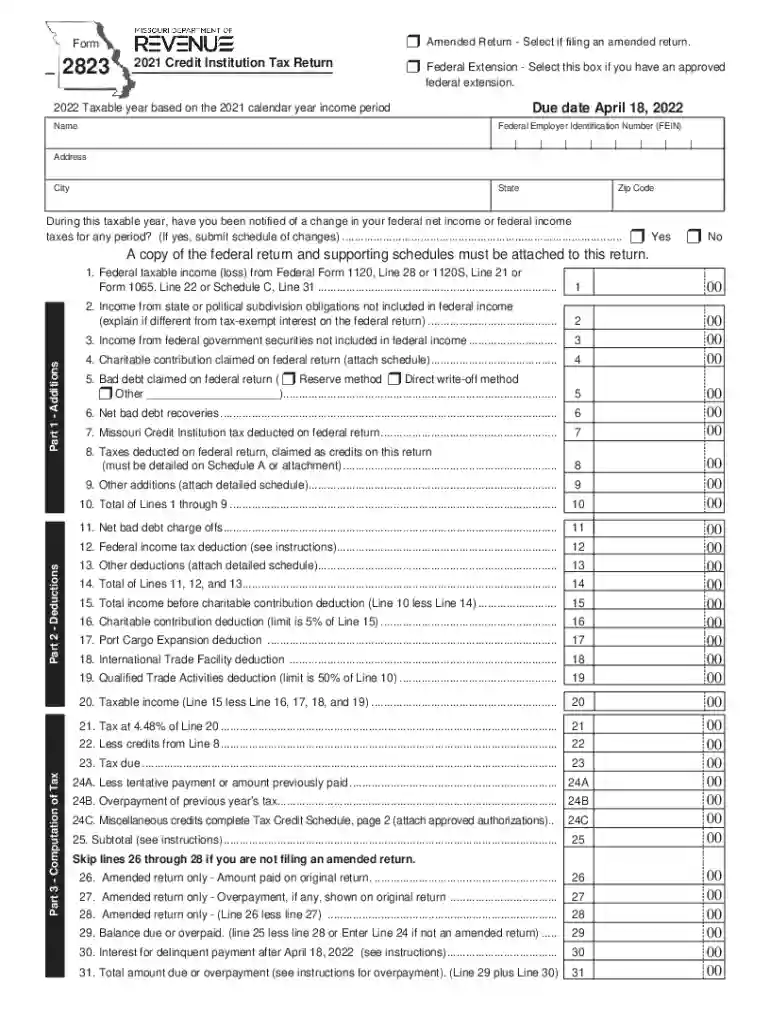 Form 2823 - 2021 Credit Institution Tax Return Preview on Page 1