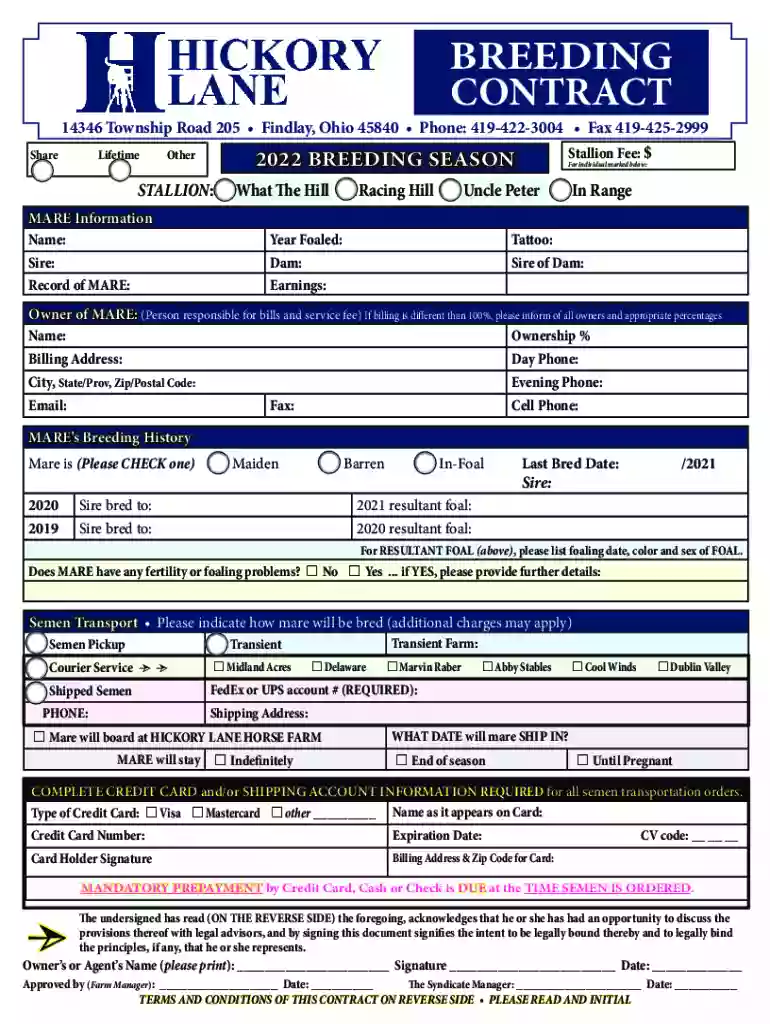 example breeding contracts for horses Preview on Page 1
