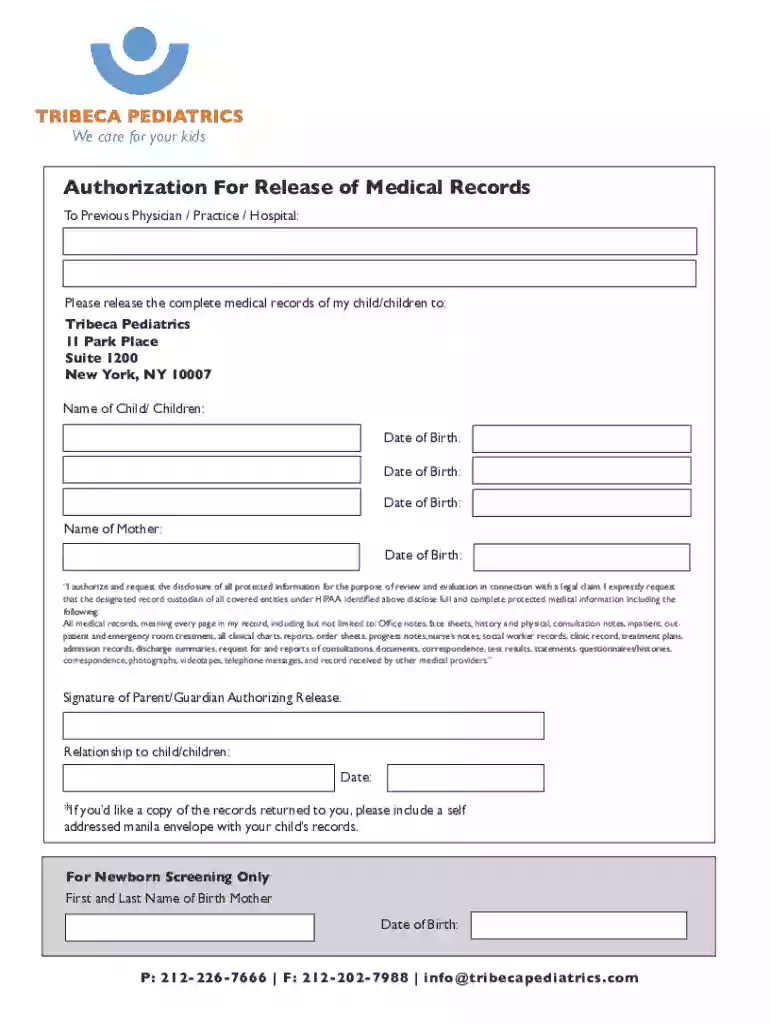 Authorization For Release of Medical Records Preview on Page 1