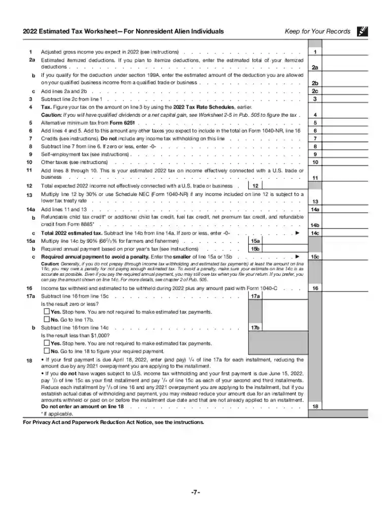 2022 estimated tax worksheet Preview on Page 1