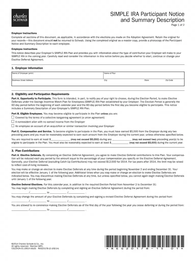 charles schwab simple ira participant notice and summary description Preview on Page 1