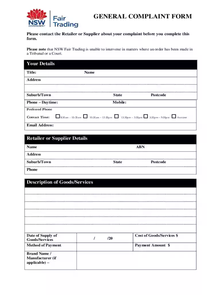 fair trading nsw complaint Preview on Page 1