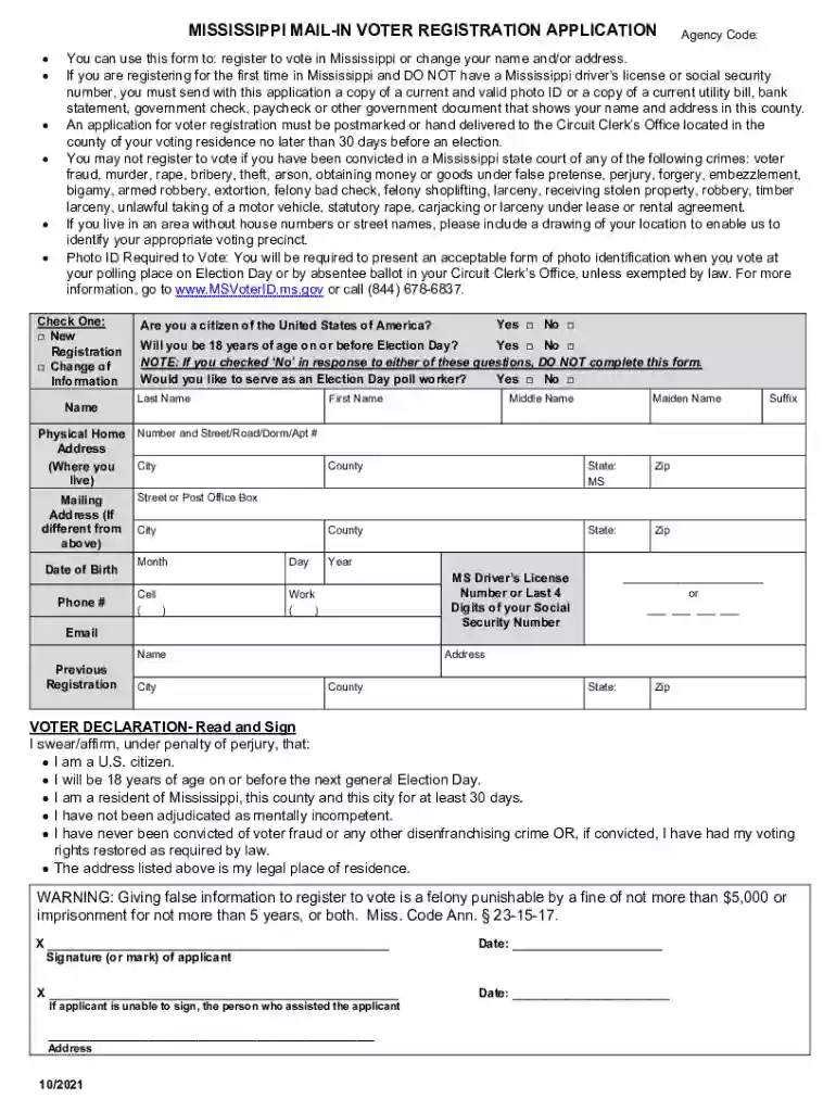 mississippi voter registration form Preview on Page 1
