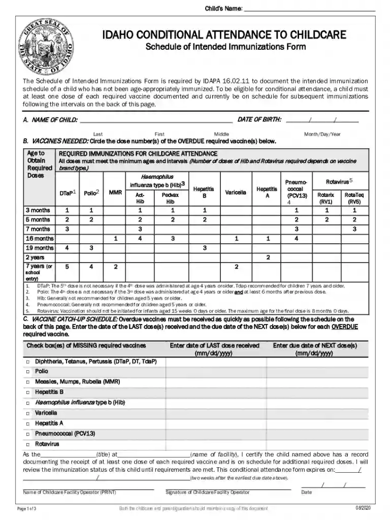 School and Child Care Information Idaho Department of Health and Preview on Page 1