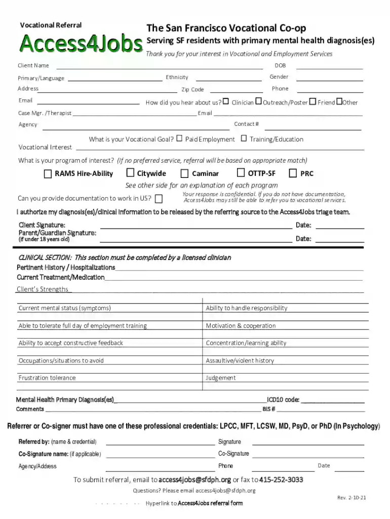 Vocational Referral Form Preview on Page 1