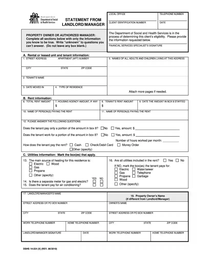 landlord statement form Preview on Page 1