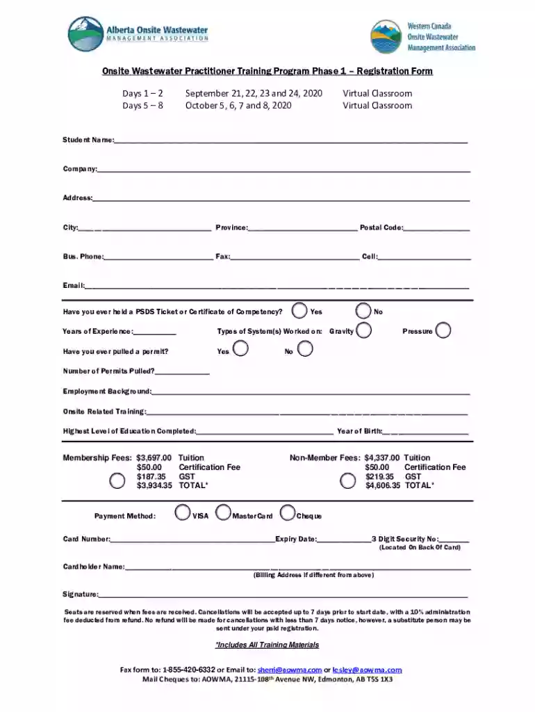 aowma filesFILLABLE-Registration-Form-EdmontonMEMO - Alberta Onsite Wastewater Management Associatio Preview on Page 1