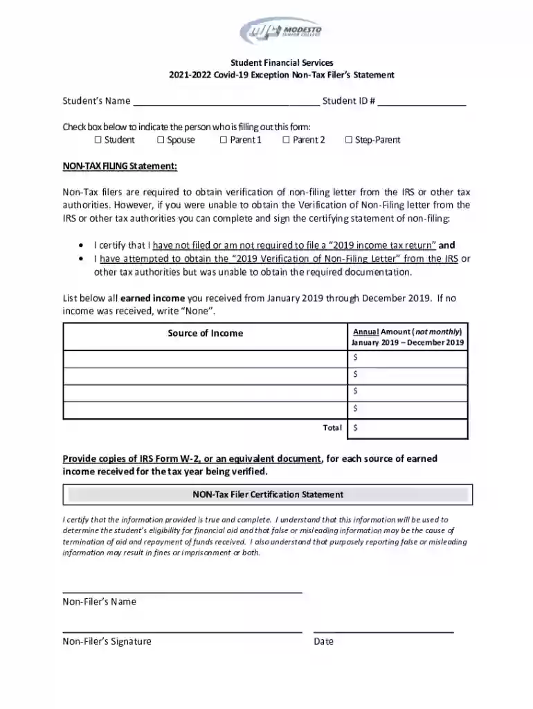 Student Non-Tax Filer Statement 20212022 Preview on Page 1