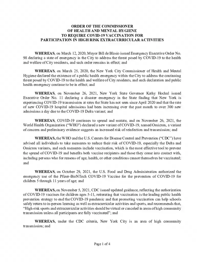 ORDER OF THE COMMISSIONER OF HEALTH AND MENTAL HYGIENE TO Preview on Page 1