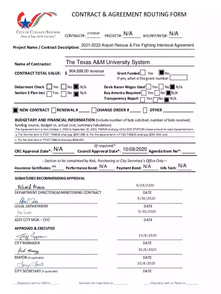 CONTRACT and AGREEMENT ROUTING FORM Preview on Page 1