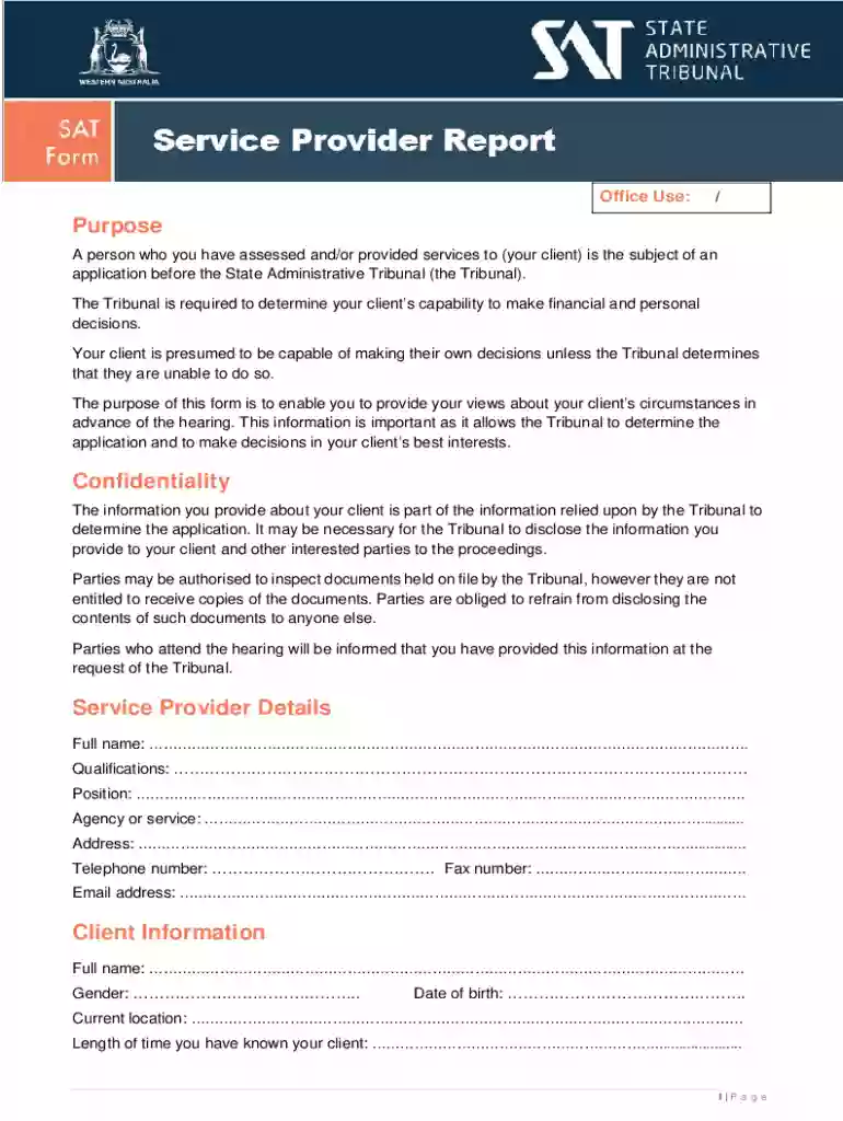 state administrative tribunal service report form Preview on Page 1