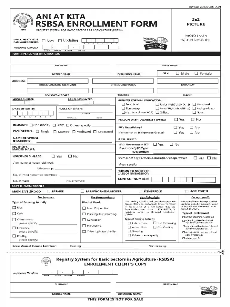 ani at kita rsbsa enrollment form Preview on Page 1