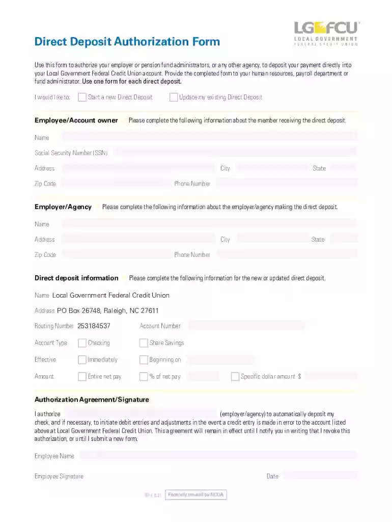 free direct deposit form word Preview on Page 1