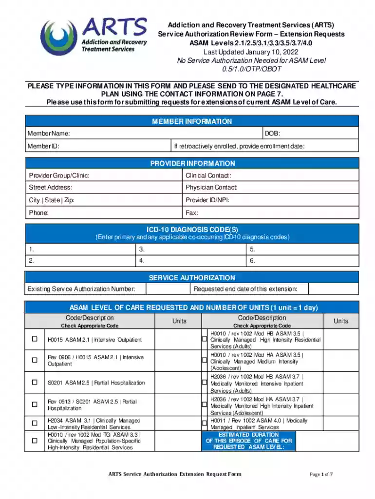 arts service authorization form Preview on Page 1