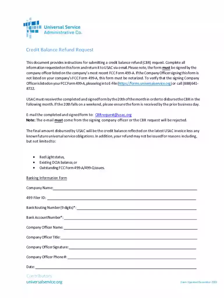 Credit Balance Refund Request Form Preview on Page 1