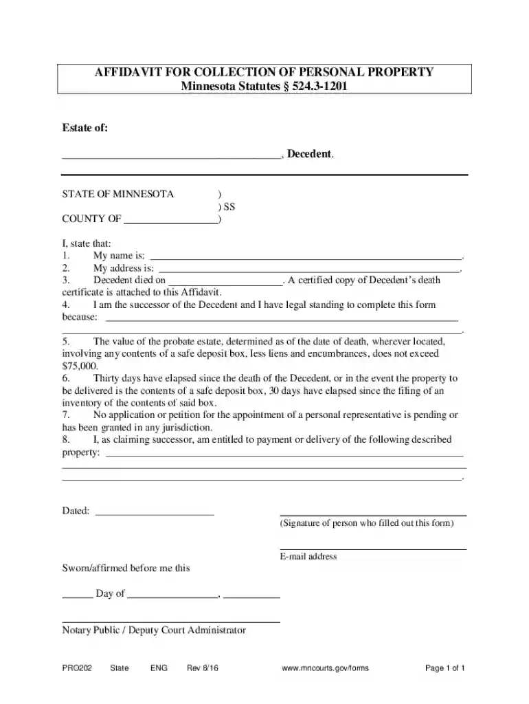 mn small estate affidavit Preview on Page 1