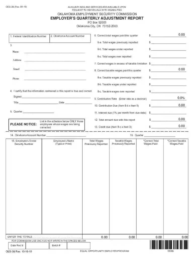 Employer's Quarterly Adjustment Report Preview on Page 1