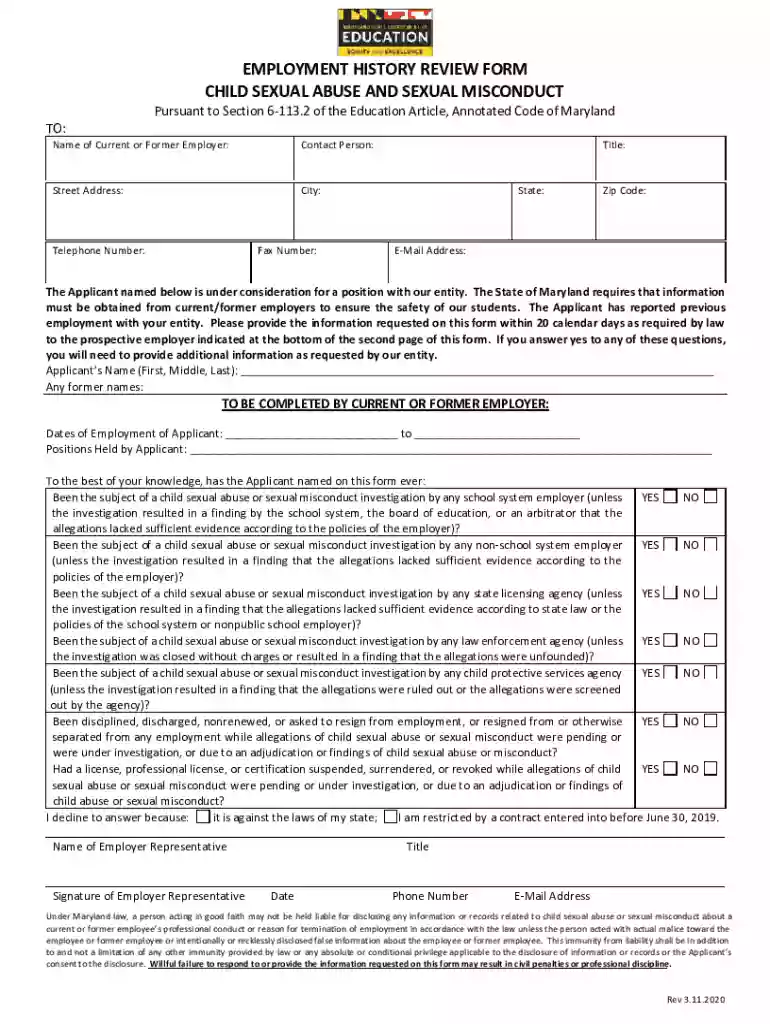 employment history forms child sexual abuse Preview on Page 1
