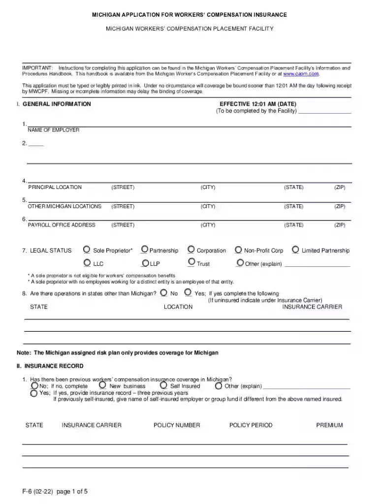 cdn cocodoc cocodoc-form-pdfpdfMICHIGAN APPLICATION FOR WORKERS COMPENSATION INSURANCE Preview on Page 1