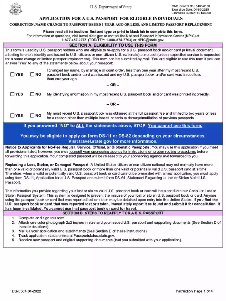 ds 5504 passport form Preview on Page 1