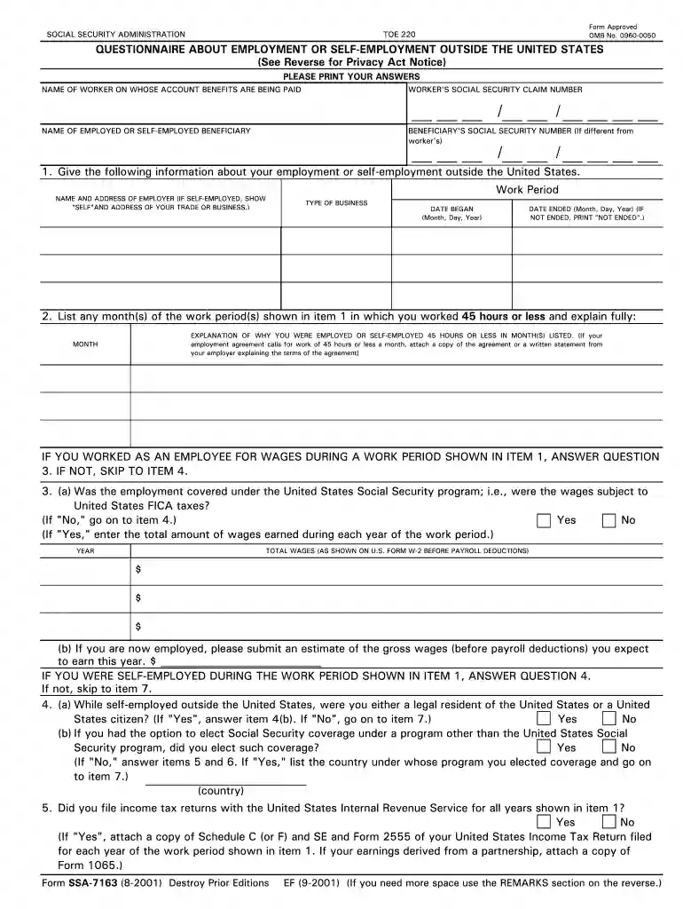 Ssa7163 fillable form Preview on Page 1