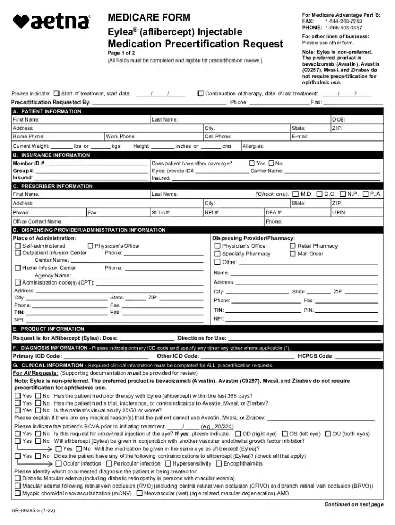 aetna eylea prior authorization form Preview on Page 1