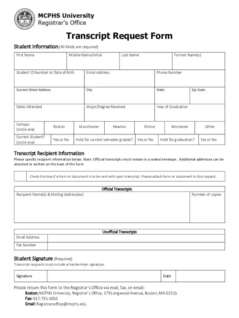 mcphs transcript request Preview on Page 1