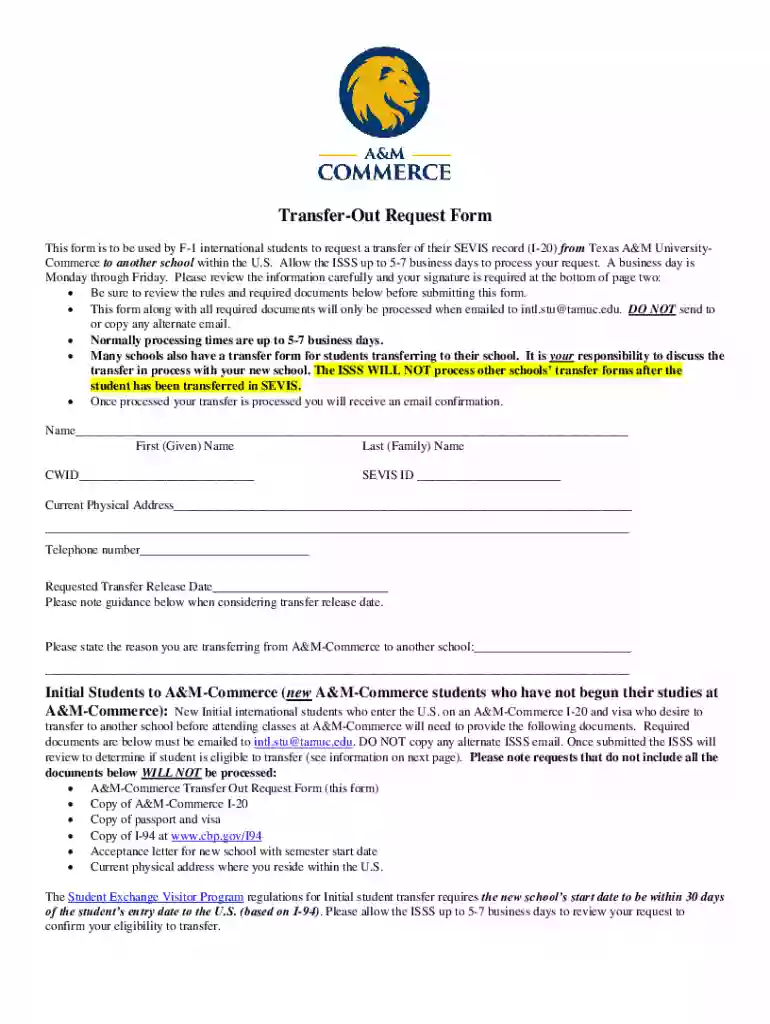 transfer out request form Preview on Page 1
