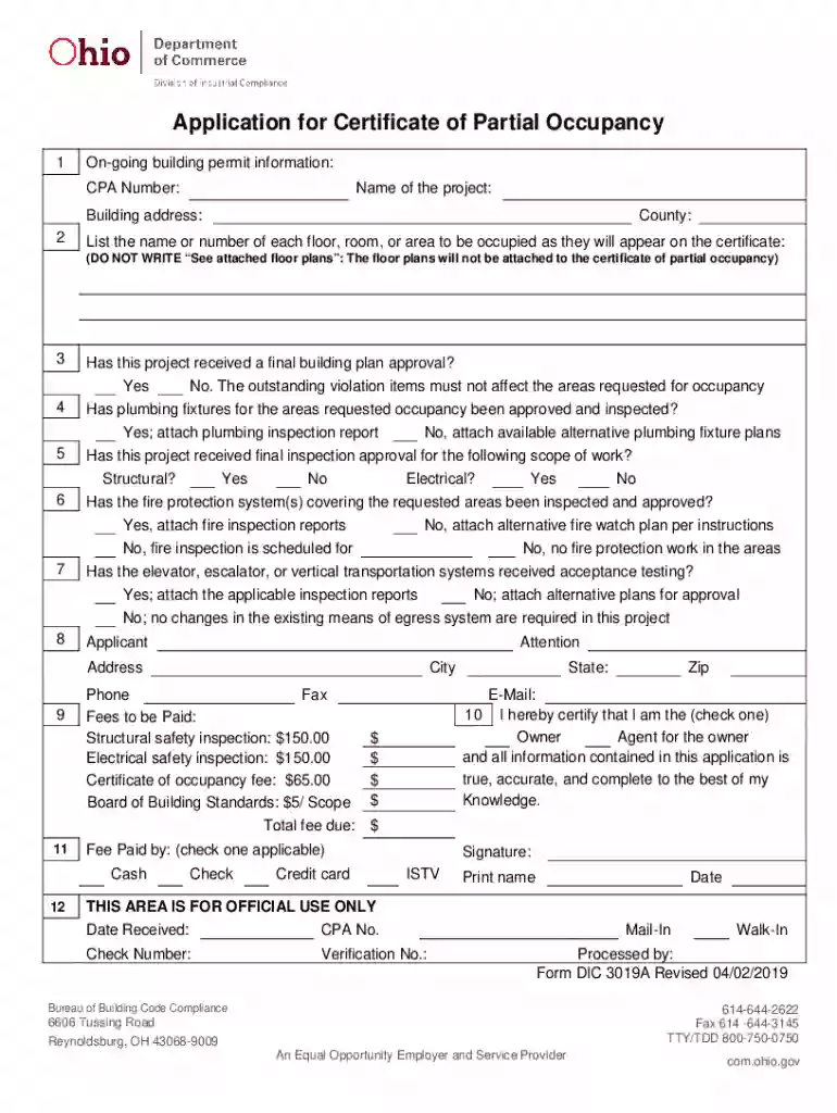 Application for Certificate of Partial Occupancy Preview on Page 1