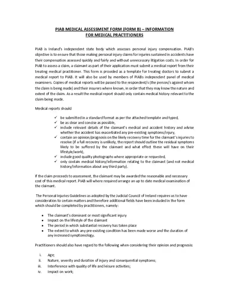 piab medical assessment form b Preview on Page 1