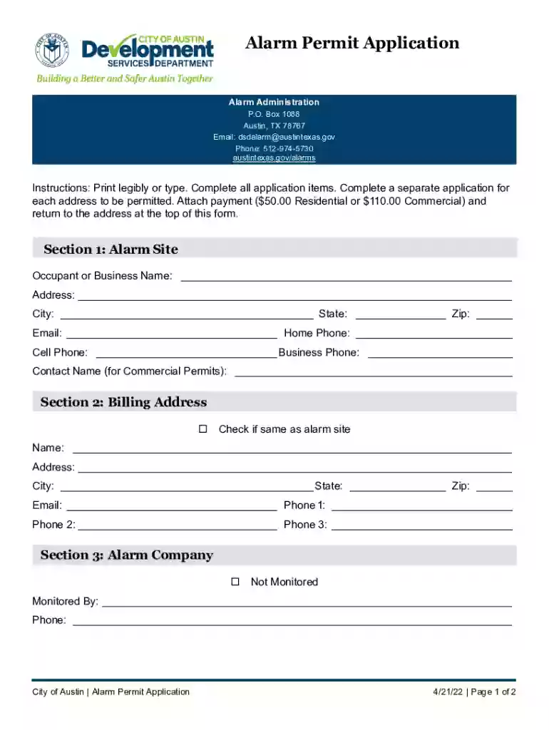 texas application alarm permit Preview on Page 1