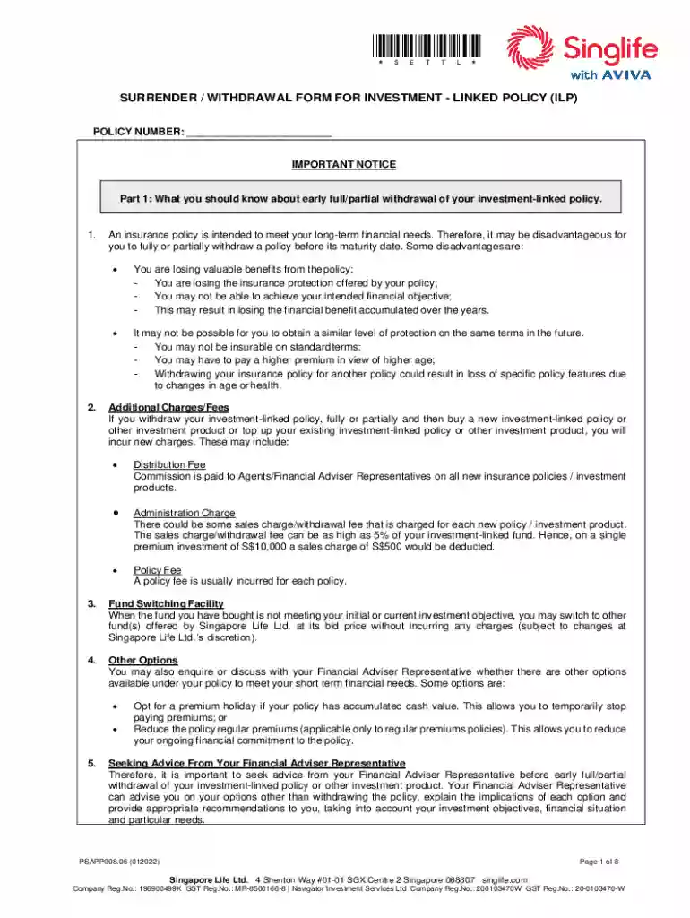 DocHub form-library500284-sgSG Aviva Surrender Withdrawal Form For Global Investment Preview on Page 1