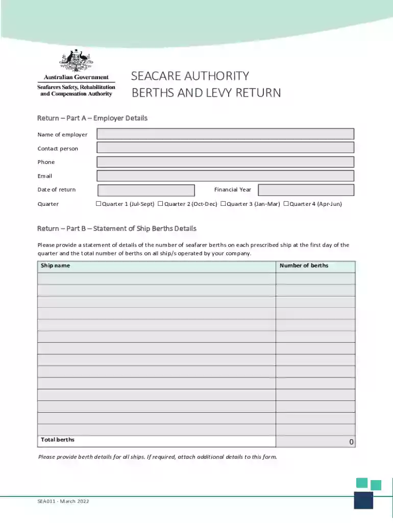 Seacare - Berth and Levy Return - Form - 2022 - fillable DOCX Preview on Page 1