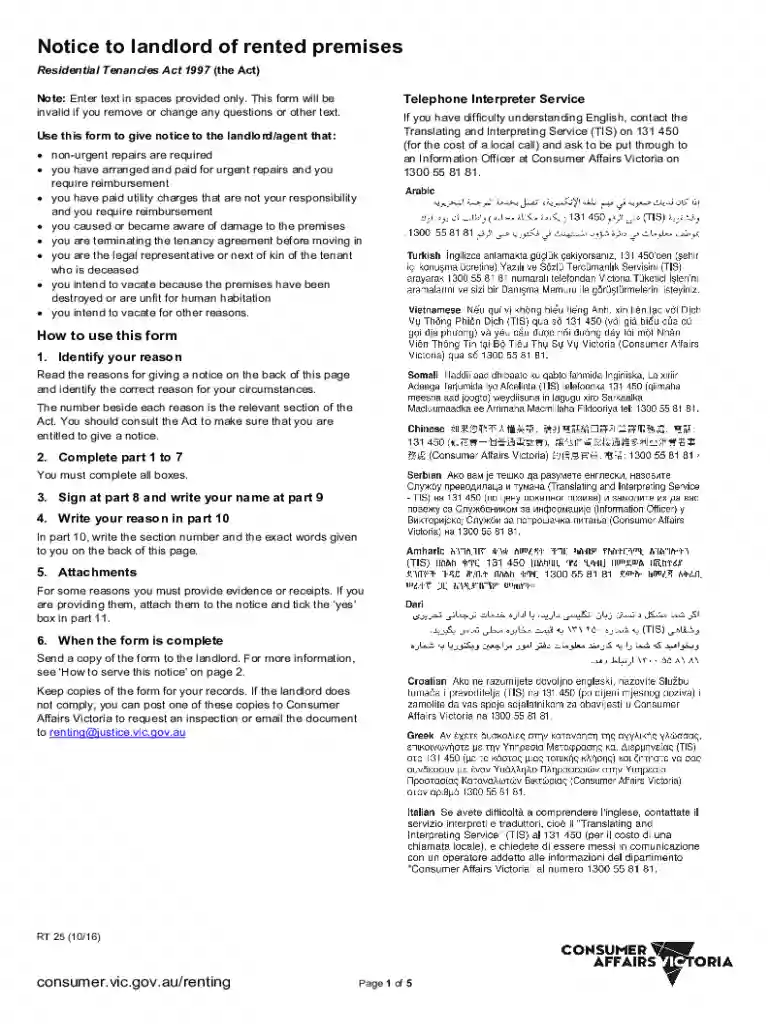 Notice to Landlord of Rented Premises Preview on Page 1