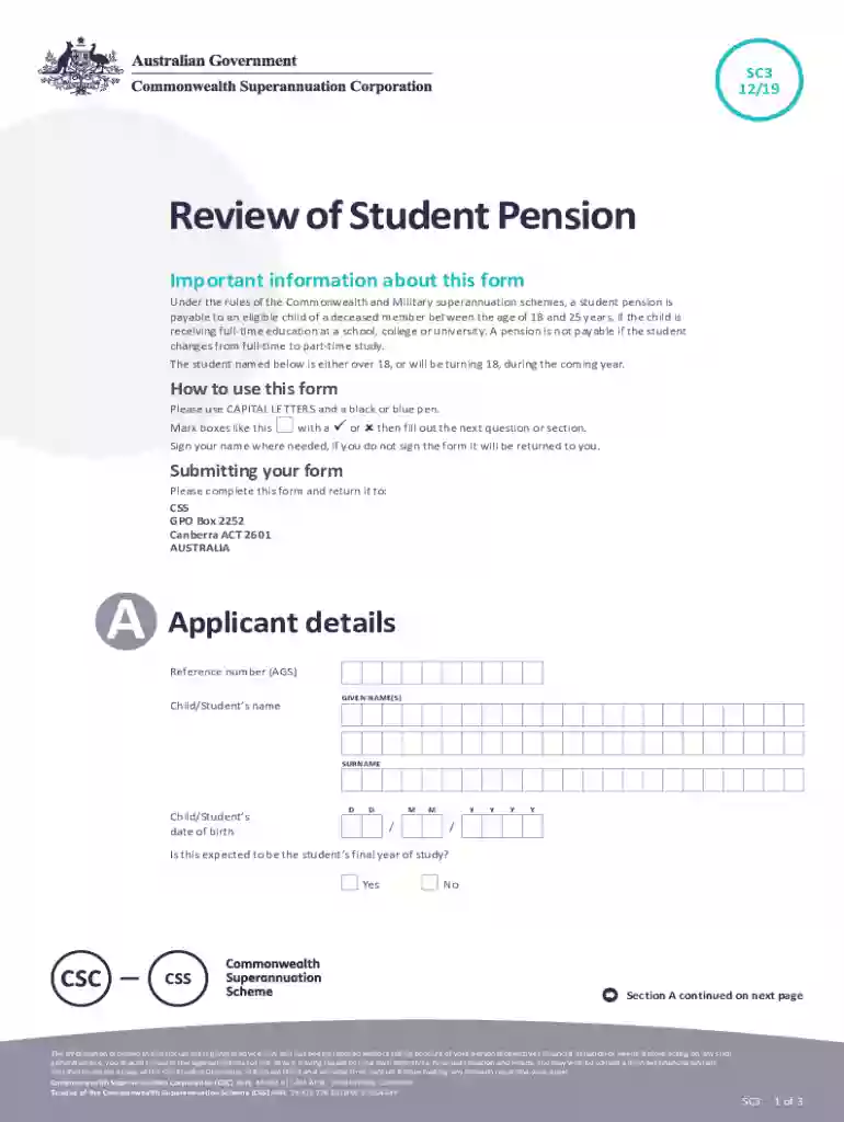 Fillable Online SC3 Review of Student Pension SC3 Review Preview on Page 1