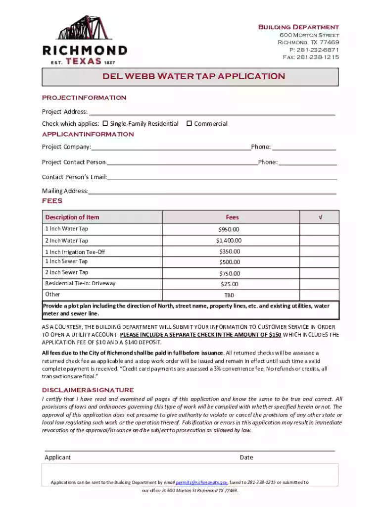 DEL WEBB WATER TAP APPLICATION Preview on Page 1